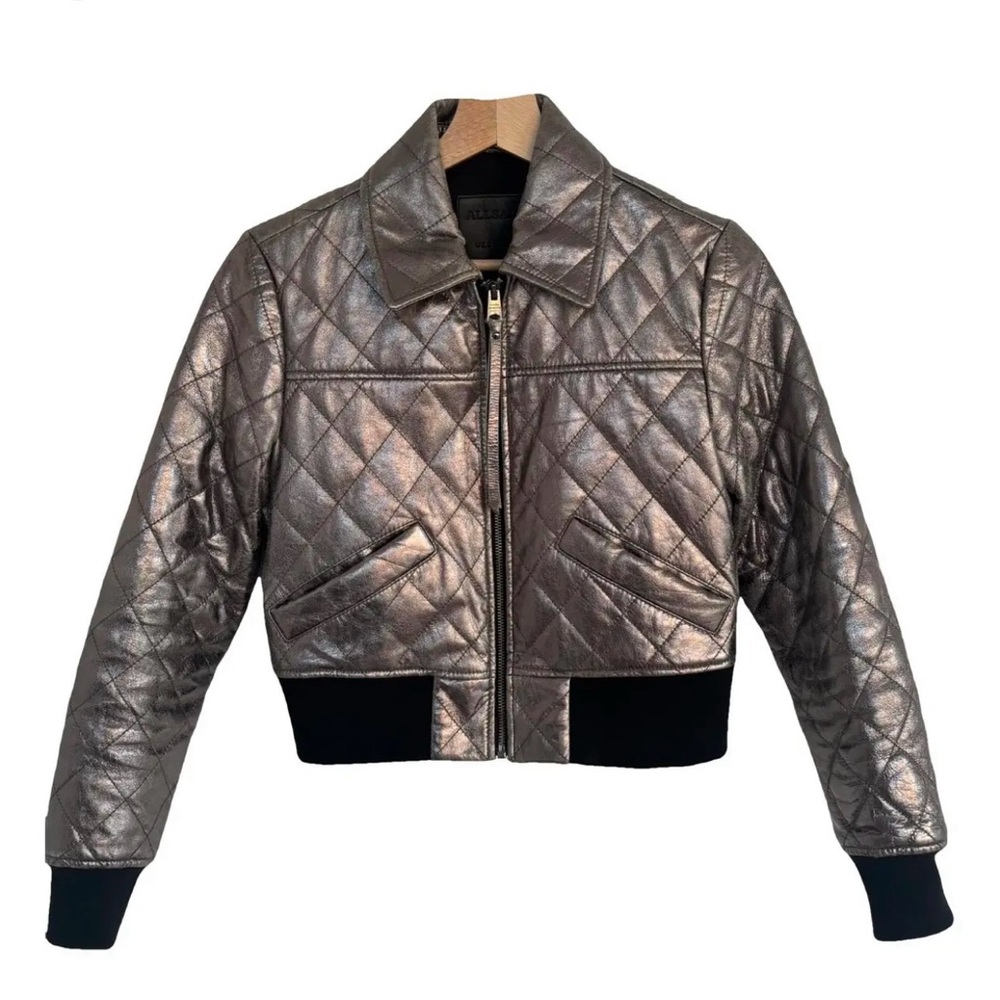 All Saints Metallic Quilted Bomber Jacket
